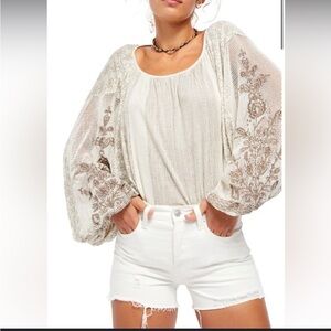 Free People Cream and Brown Lace Blouse